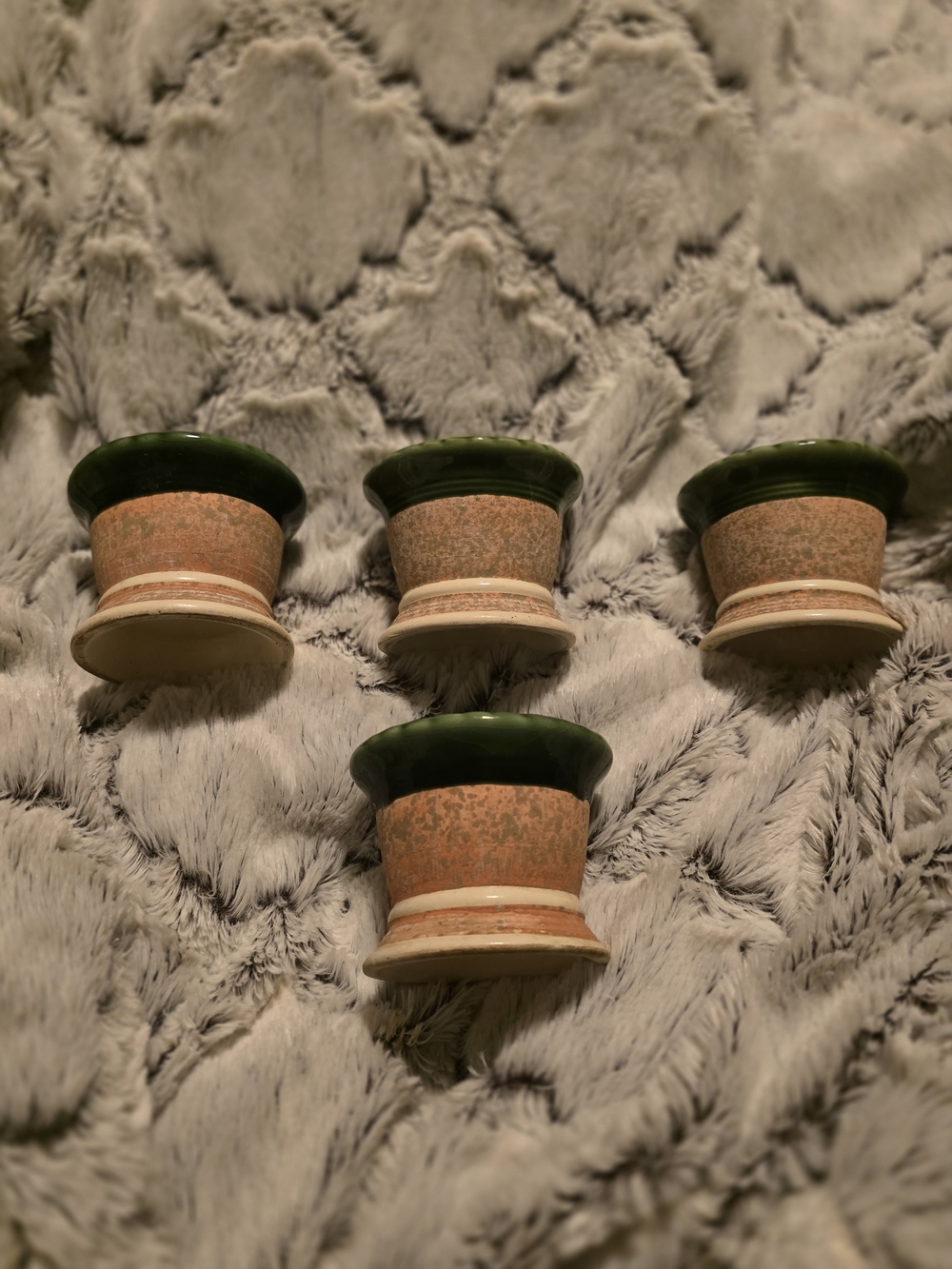 Set of 4 Small Ceramic Votive Holders Planters 2.5" Slight Crazing On Green